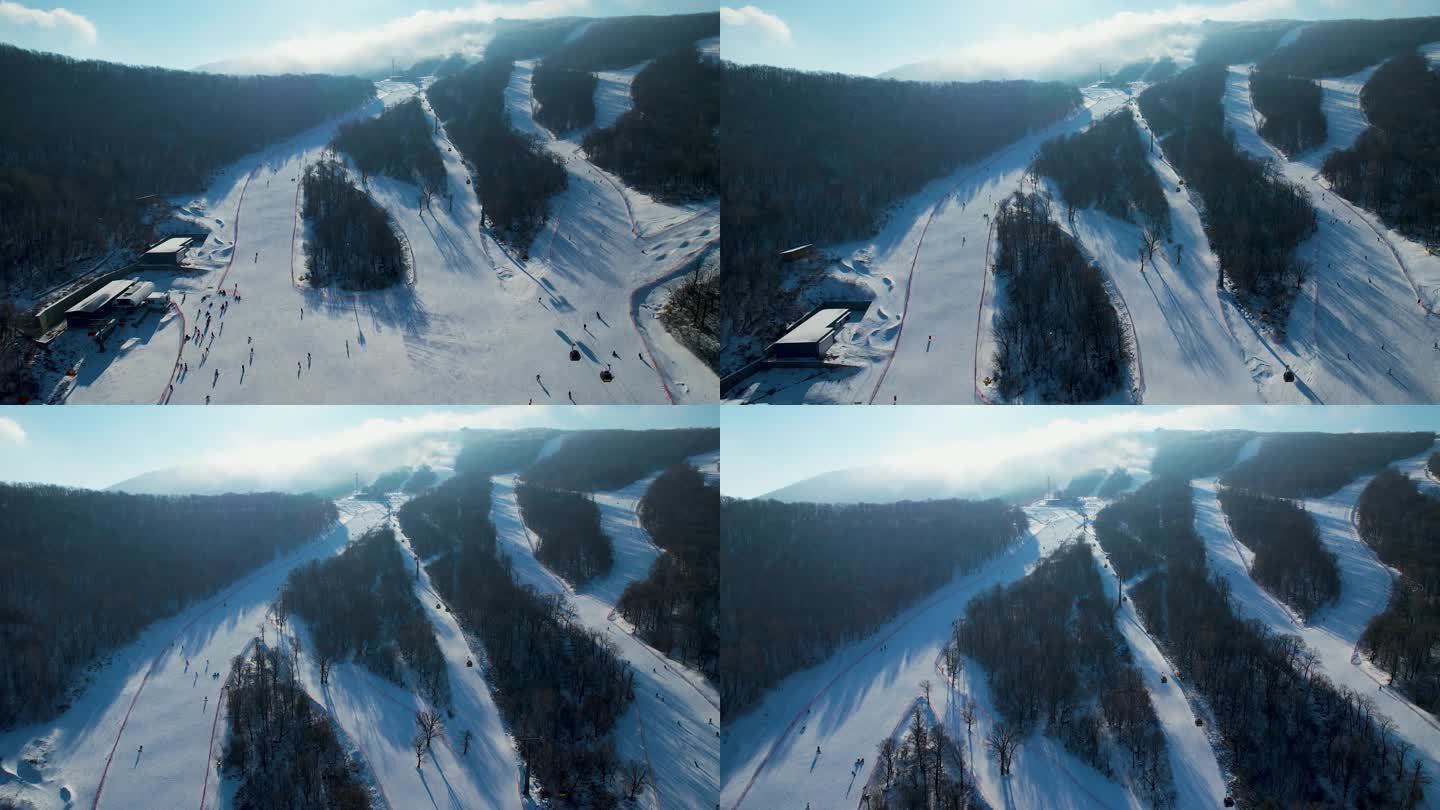 吉林市松花湖滑雪场冬季风光冰雪运动航拍