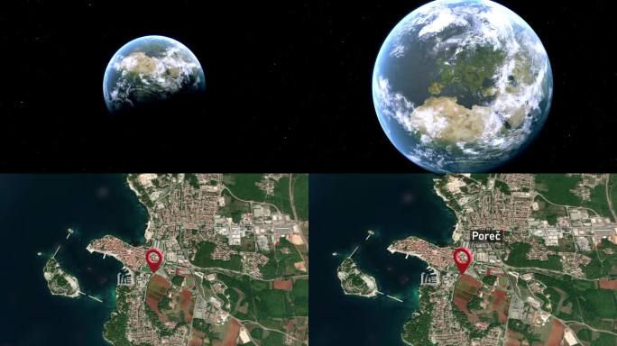 从太空到地球的波雷涅茨城市地图，克罗地亚