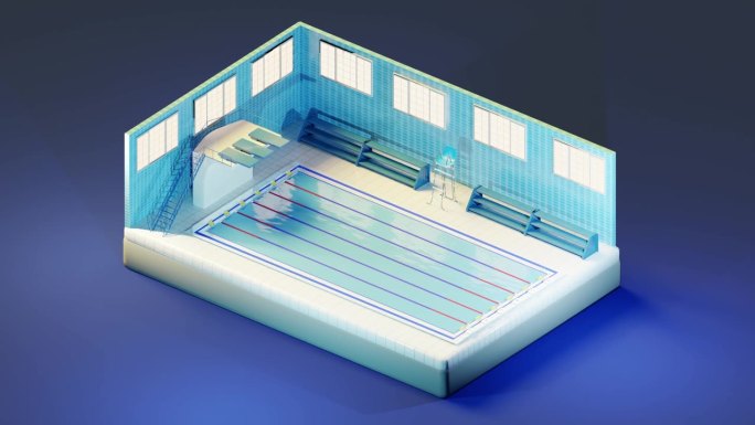 室内游泳池三维等距动画渲染