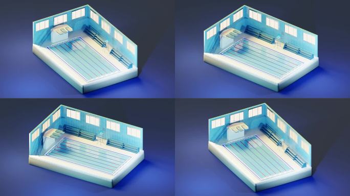 室内游泳池三维等距动画渲染