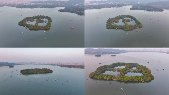 杭州西湖景区三潭印月小瀛洲航拍风景大自然