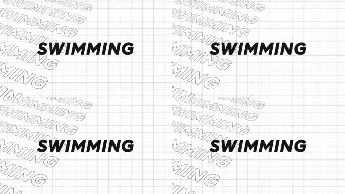 游泳黑白创意推广节目广播体育设计。促销标题页动态动画循环。行介绍流上吸引人的显示屏幕无缝背景卡。