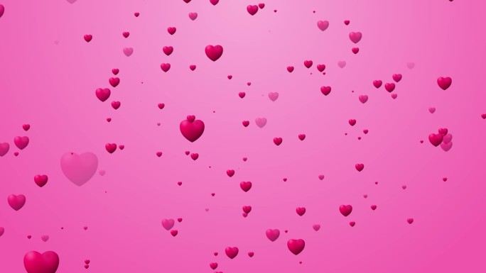 粉红色背景上的心的飞行粒子。情人节的背景。粉红色的梯度。粉红色的红色动画心问候爱的心。视频4k无缝循