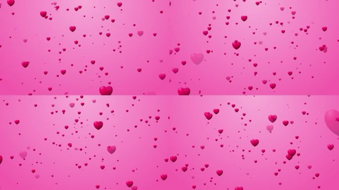 粉红色背景上的心的飞行粒子。情人节的背景。粉红色的梯度。粉红色的红色动画心问候爱的心。视频4k无缝循
