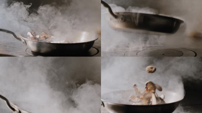 在热锅里蒸蘑菇