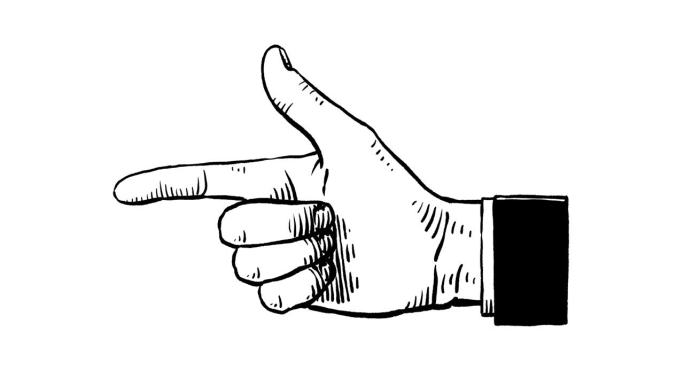 手绘动画的手与食指和拇指伸出。手指出