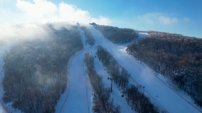 吉林市松花湖滑雪场冬季风光冰雪运动航拍