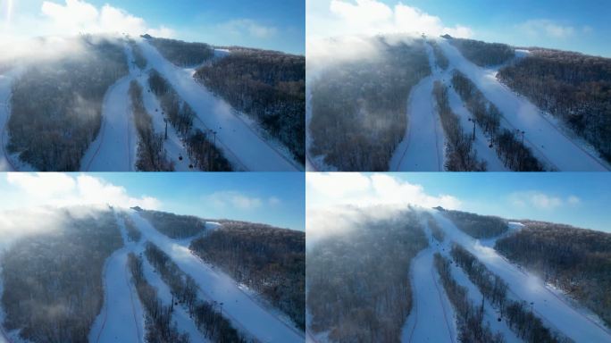 吉林市松花湖滑雪场冬季风光冰雪运动航拍