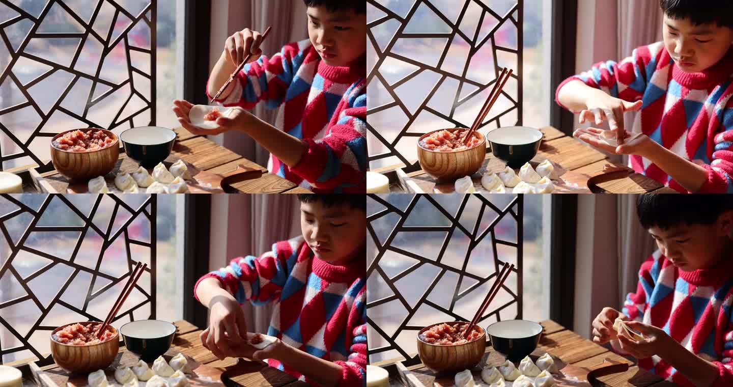 中国小孩过年包饺子8k实拍