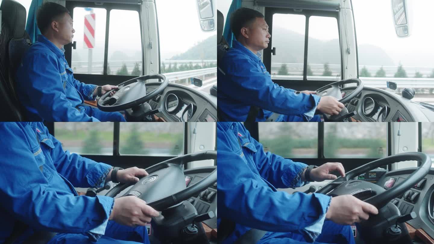 司机驾驶大巴车 打方向盘 司机驾驶汽车