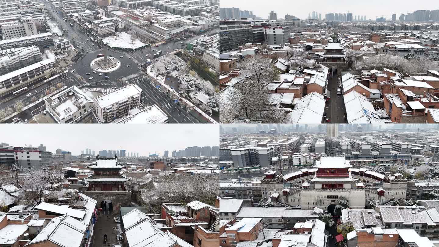 洛阳老城地标4K高清航拍雪景