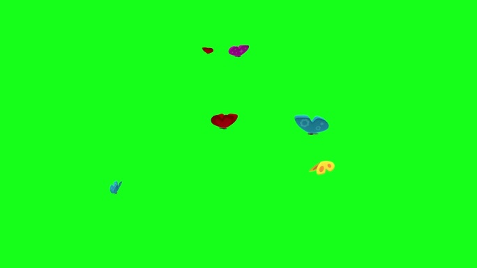 彩色的蝴蝶在绿色的屏幕上盘旋
