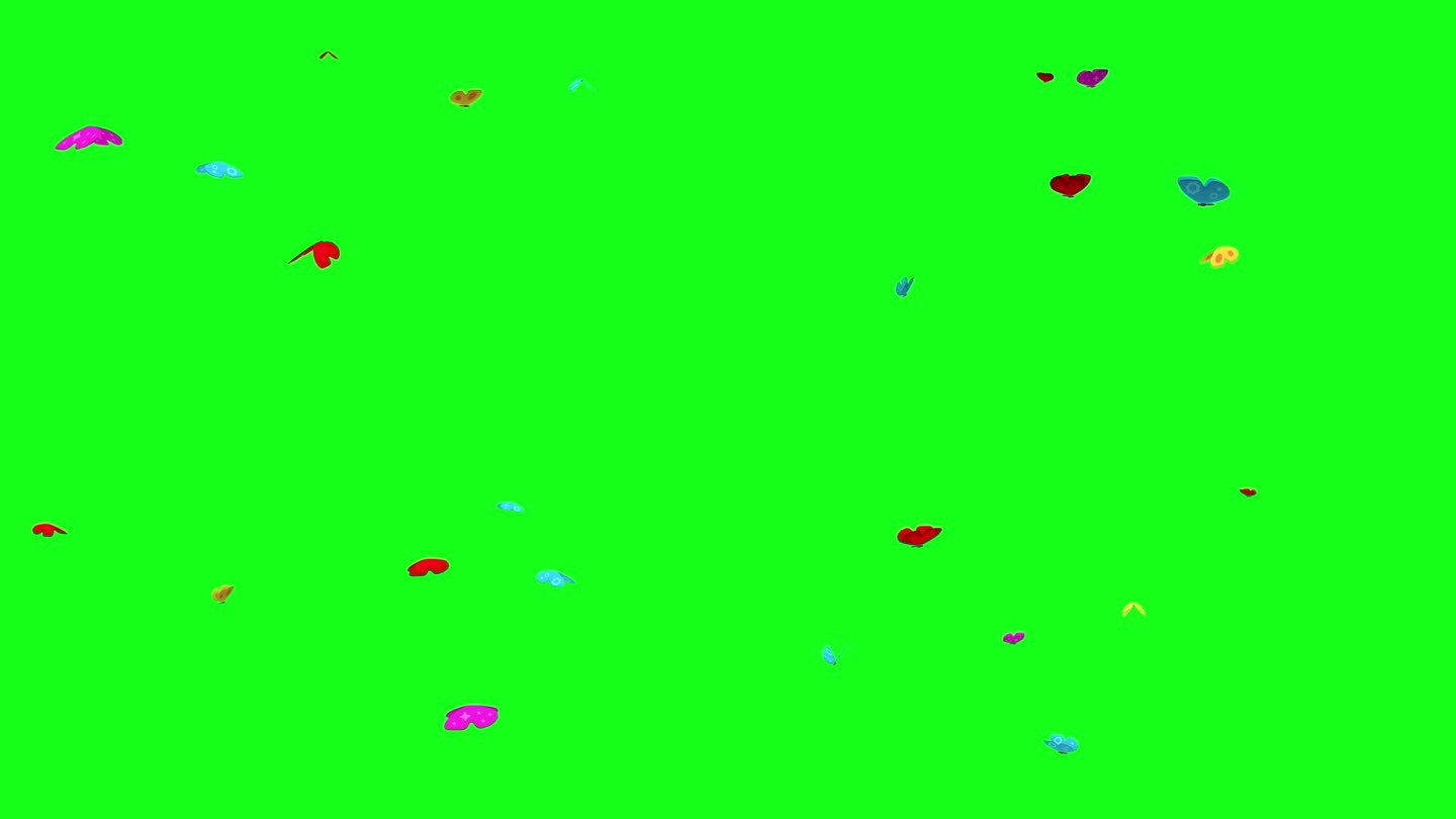 彩色的蝴蝶在绿色的屏幕上盘旋