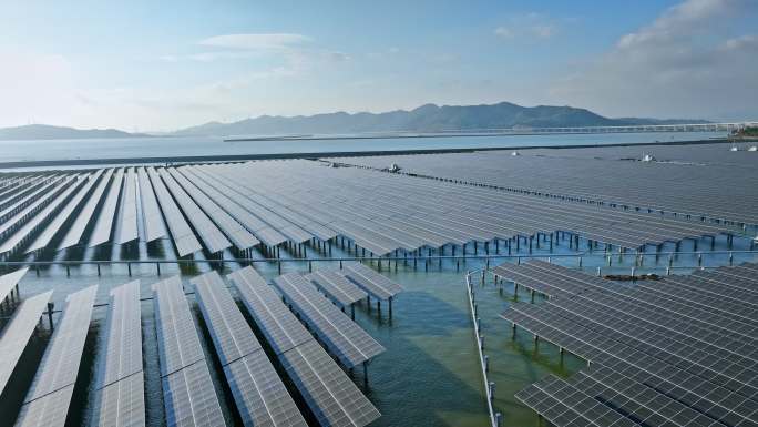 4k珠海太阳能鱼塘光伏发电能源碳中和航拍