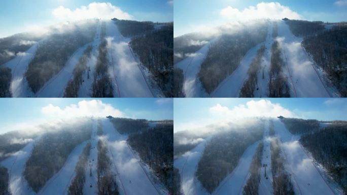 吉林市松花湖滑雪场冬季风光冰雪运动航拍