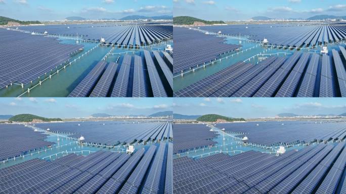 4k珠海太阳能鱼塘光伏发电能源碳中和航拍