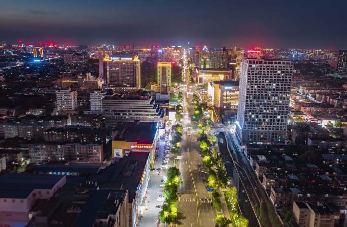 淄博柳泉路航拍延时摄影夜景