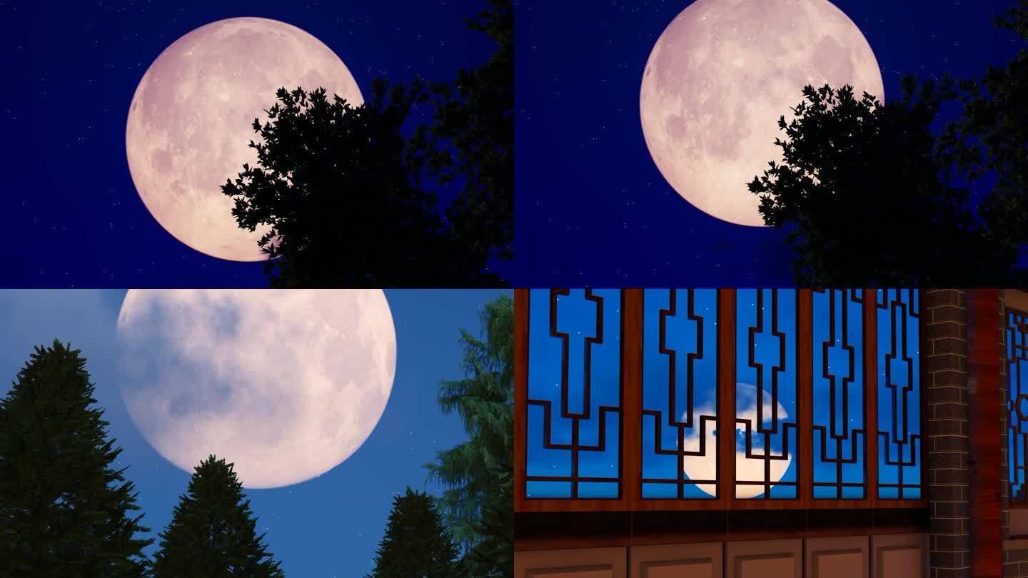 元宵节窗外月亮升起屋顶