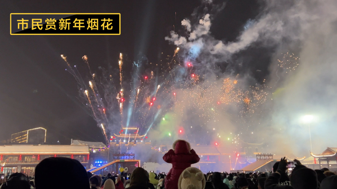 众多市民欣赏烟花秀 新年 元宵节 庆祝