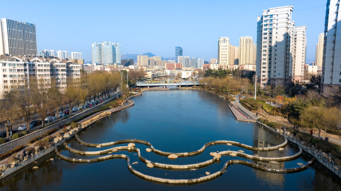 青岛李村河冬天景色航拍