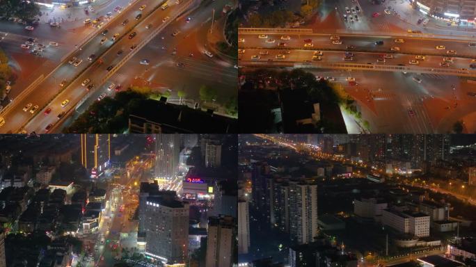长沙夜景夜晚立交桥车流交通航拍车辆十字路