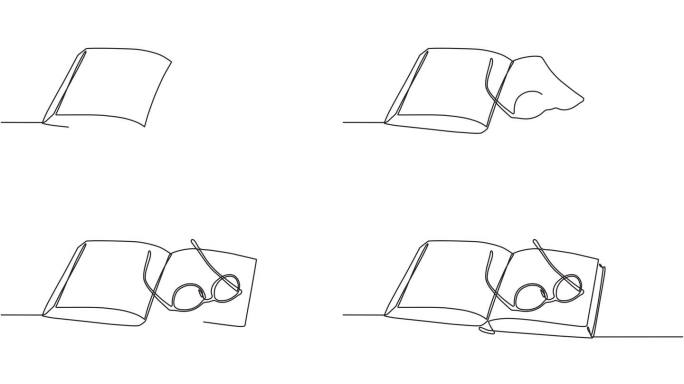 把连续的线条以眼镜的形式放在书本上的视频动画。