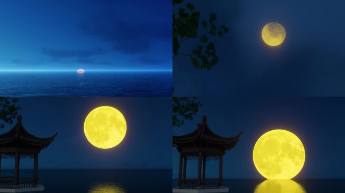 湖边月亮 七夕背景 中国风