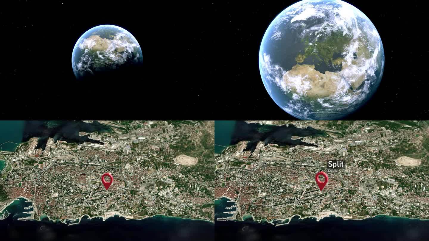 克罗地亚，从太空到地球的分割城市地图