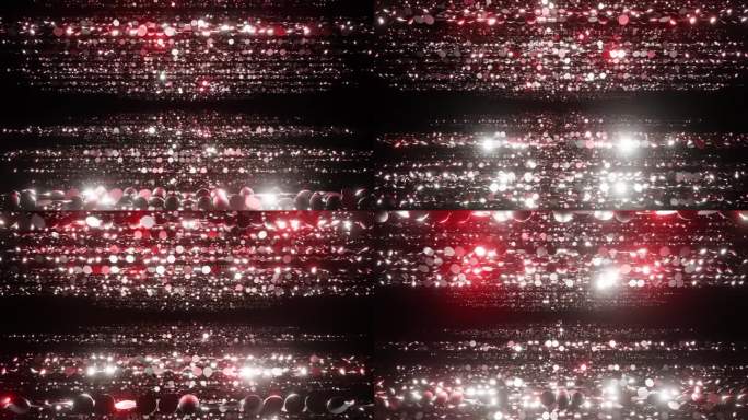红色球形粒子奖励覆盖循环背景3d渲染。奢华的红色粒子不断向前移动，金色的圆点闪烁，是颁奖典礼、婚礼、