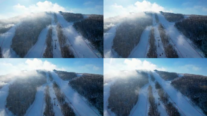 吉林市松花湖滑雪场冬季风光冰雪运动航拍