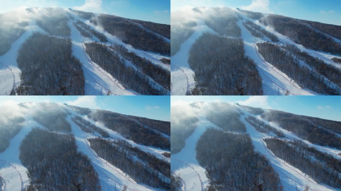吉林市松花湖滑雪场冬季风光冰雪运动航拍