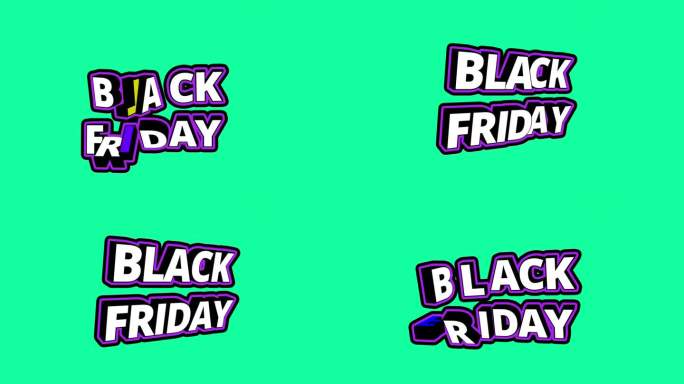黑色星期五3D弹性文字动画与紫色框架和旋转字母-绿松石背景