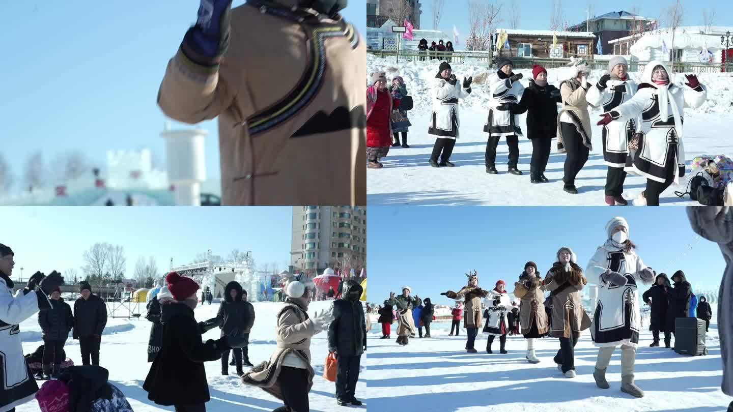 东北民俗活动冬季户外活动少数民族活动