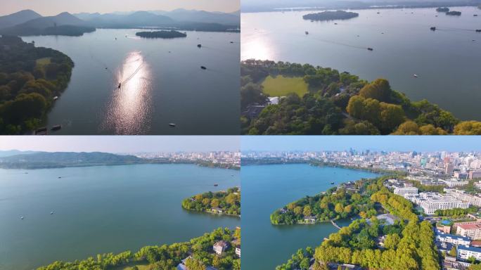 浙江杭州西湖景区美景航拍旅游风景大自然风