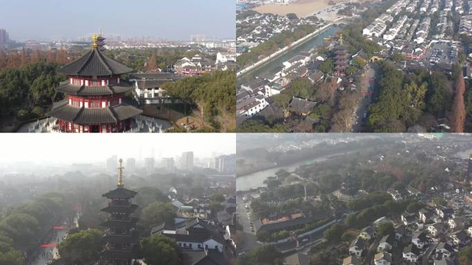 航拍姑苏城寒山寺全景