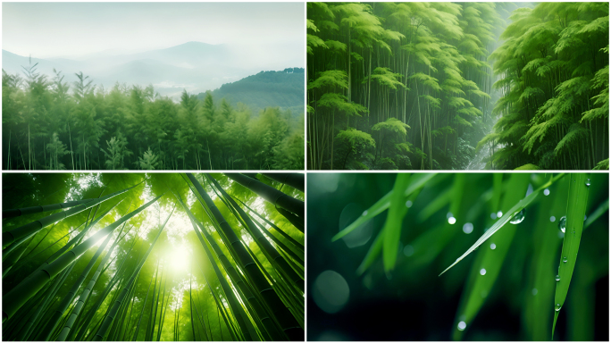 竹海竹林竹叶春雨古风禅意意境