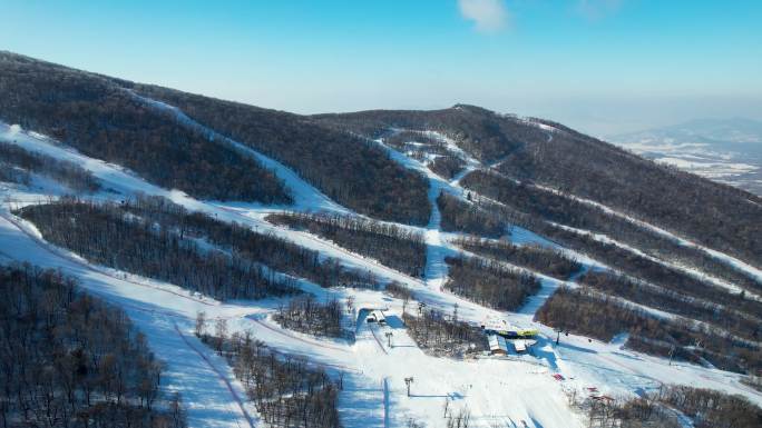 吉林市松花湖滑雪场冬季风光冰雪运动航拍