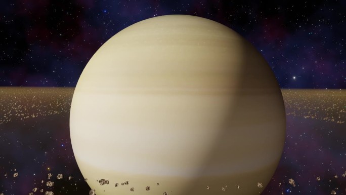 土星与小行星环从外太空看银河系3d渲染。太阳系行星的概念，科幻，太空探索和发现可居住的类地行星