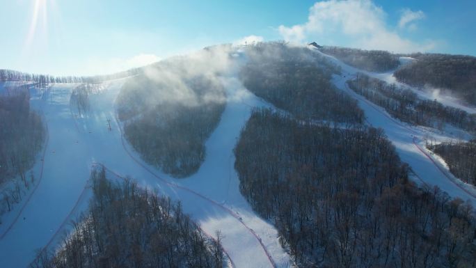 吉林市松花湖滑雪场冬季风光冰雪运动航拍