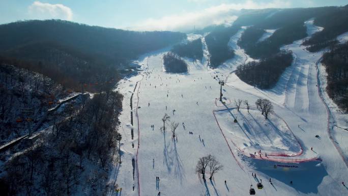 吉林市松花湖滑雪场冬季风光冰雪运动航拍