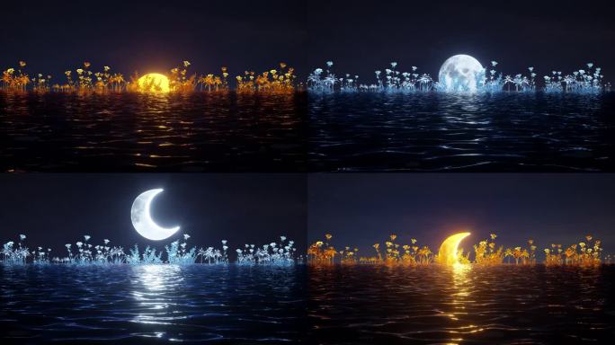 唯美梦幻月亮水面升起视频素材