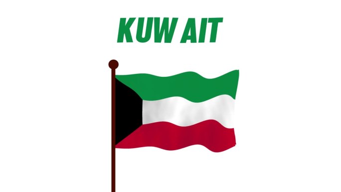 科威特升旗动画视频，介绍国名和国旗的4K解析度。