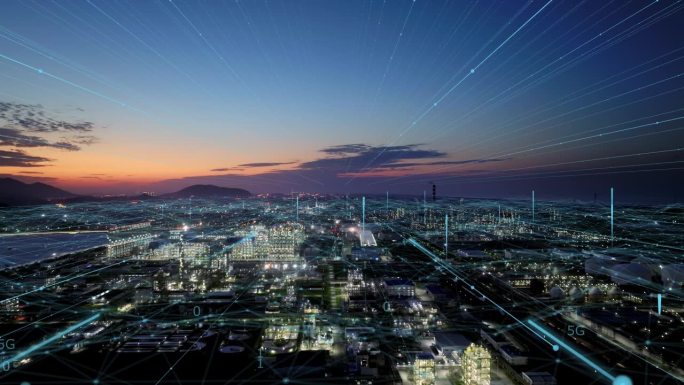 5G智慧城市大数据与化工厂夜景