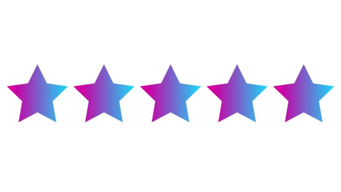 动画五颗粉蓝星客户产品评价评论。矢量平面插图隔离在白色背景上