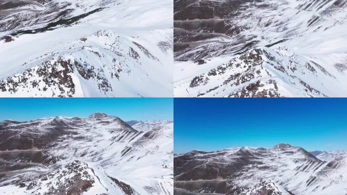 航拍冬季白雪覆盖的夹金山风景