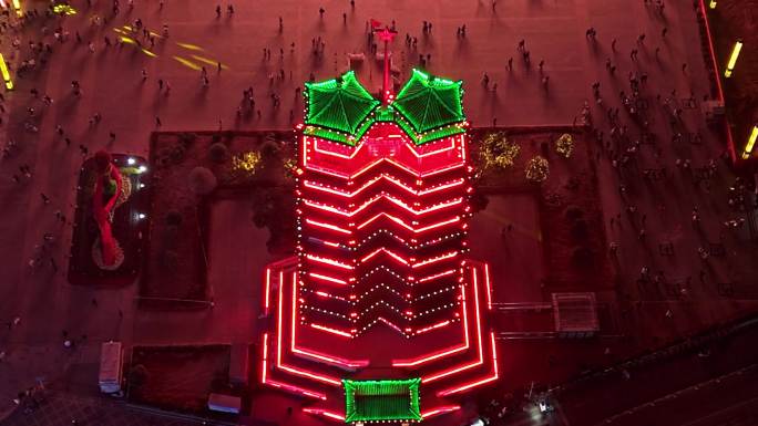 河南郑州二七纪念塔亚细亚夜景德化步行街