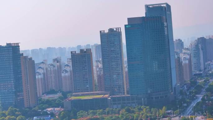 江西南昌红谷滩区赣江江景高楼大厦城市风景