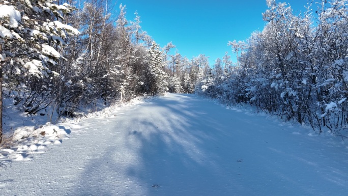 航拍大兴安岭寒冬大雪封山