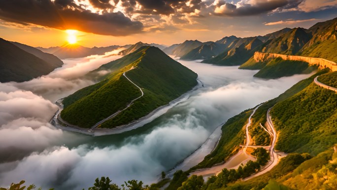 航拍大山大河美丽中国