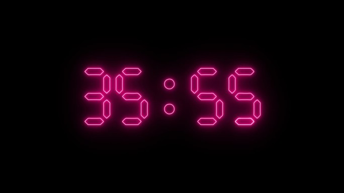 粉色霓虹灯定时器，阿尔法频道，倒计时1分钟
